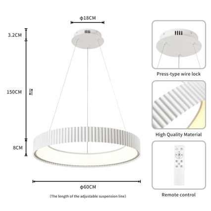 BRILAGI - LED prigušiva luster na sajli FALCON MODERN LED/54W/230V 3000-6000K prečnik 60 cm bela + daljinski upravljač