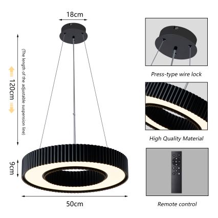BRILAGI - LED prigušiva luster na sajli LUMIX LED/48W/230V 3000-6000K crna preč. 50 cm + daljinski upravljač