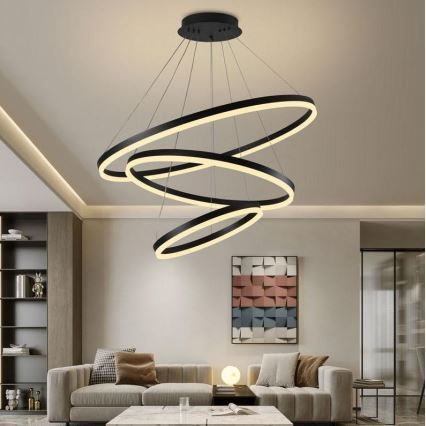 Brilagi - LED prigušiva luster na sajli CIRCLE LED/125W/230V 3000-6500K prečnik 80 cm crna + daljinski upravljač