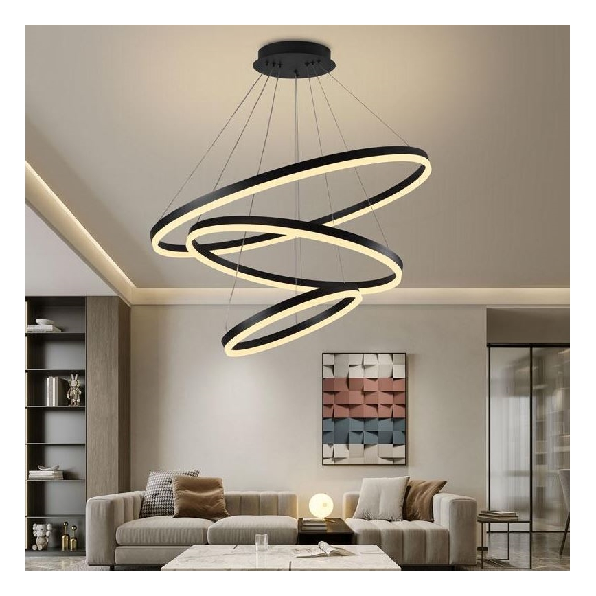 Brilagi - LED prigušiva luster na sajli CIRCLE LED/125W/230V 3000-6500K prečnik 80 cm crna + daljinski upravljač