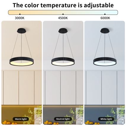 Brilagi - LED prigušiva luster na sajli FALCON MODERN LED/30W/230V 3000-6500K prečnik 40 cm crni + daljinski upravljač