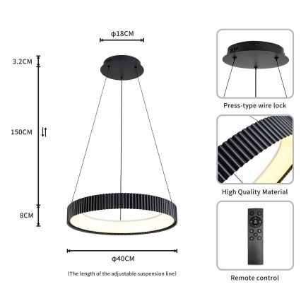 Brilagi - LED prigušiva luster na sajli FALCON MODERN LED/30W/230V 3000-6500K prečnik 40 cm crni + daljinski upravljač