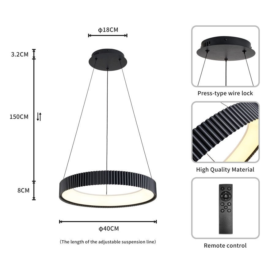Brilagi - LED prigušiva luster na sajli FALCON MODERN LED/30W/230V 3000-6500K prečnik 40 cm crni + daljinski upravljač
