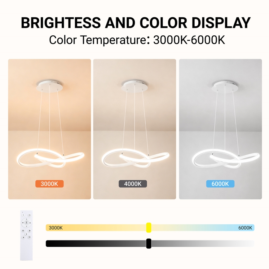 Brilagi - LED prigušiva luster na sajli INFINITY LED/55W/230V 3000-6000K 50x50 cm bela + daljinski upravljač