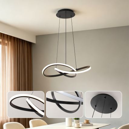 Brilagi - LED prigušiva luster na sajli INFINITY LED/55W/230V 3000-6000K 50x50 cm crna + daljinsko upravljanje
