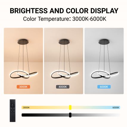 Brilagi - LED prigušiva luster na sajli INFINITY LED/55W/230V 3000-6000K 50x50 cm crna + daljinsko upravljanje