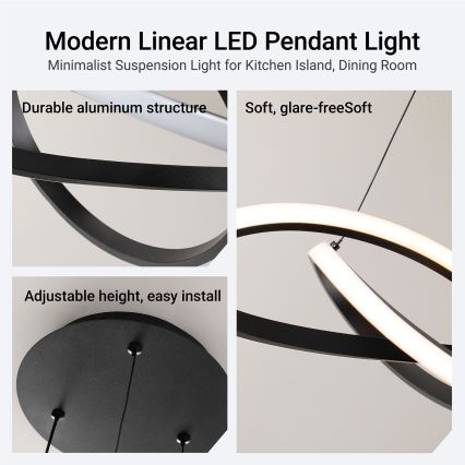 Brilagi - LED prigušiva luster na sajli INFINITY LED/55W/230V 3000-6000K 50x50 cm crna + daljinsko upravljanje
