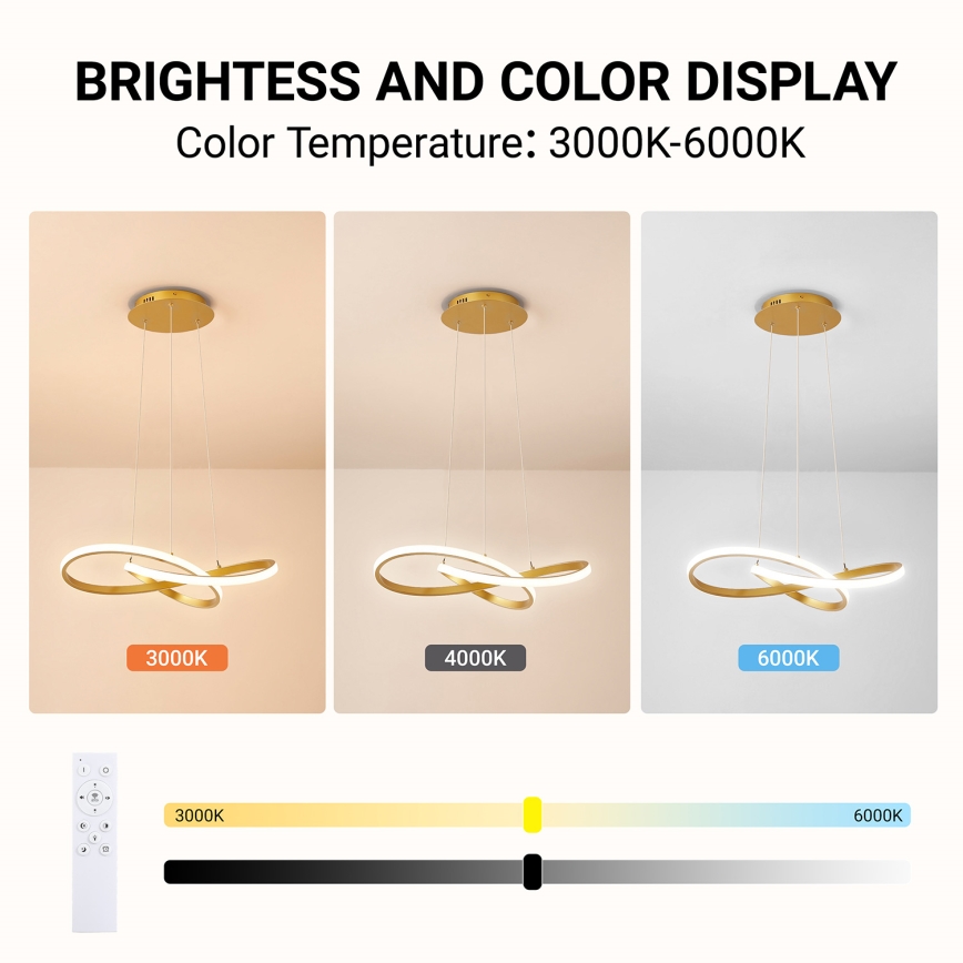 Brilagi - LED prigušiva luster na sajli INFINITY LED/55W/230V 3000-6000K 50x50 cm zlatna + daljinski upravljač