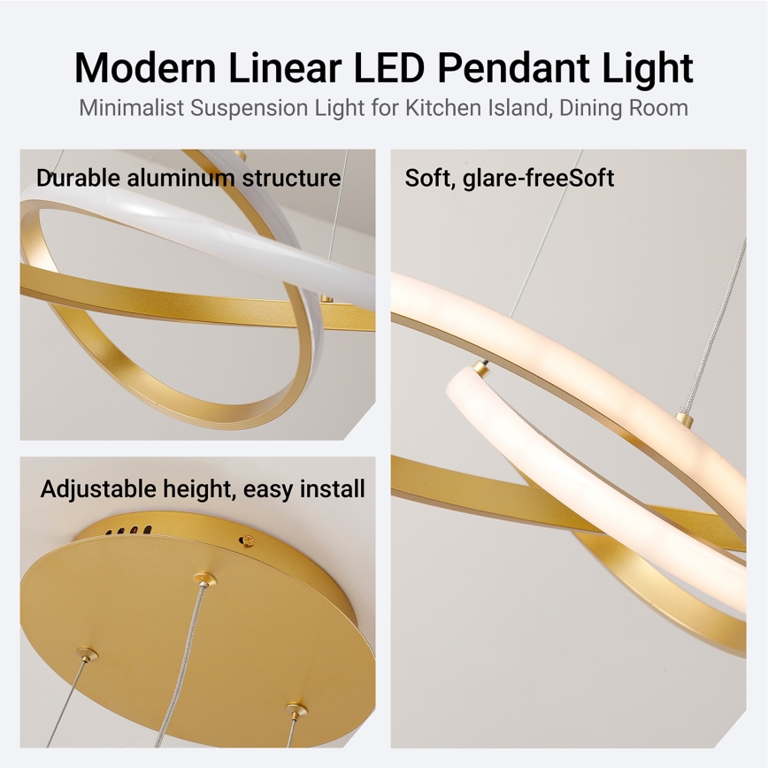 Brilagi - LED prigušiva luster na sajli INFINITY LED/55W/230V 3000-6000K 50x50 cm zlatna + daljinski upravljač