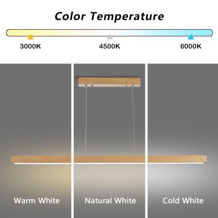Brilagi - LED prigušiva luster na sajli OAK SMART LED/30W/230V Wi-Fi Tuya, hrast + daljinski upravljač