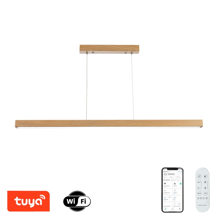 Brilagi - LED prigušiva luster na sajli OAK SMART LED/30W/230V Wi-Fi Tuya, hrast + daljinski upravljač