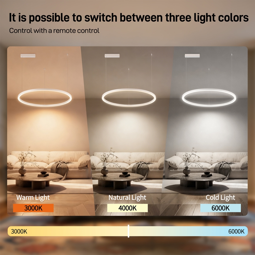 Brilagi - LED prigušiva luster na sajli PORTOFINO LED/60W/230V 3000-6000K prečnik 80 cm bela + daljinski upravljač