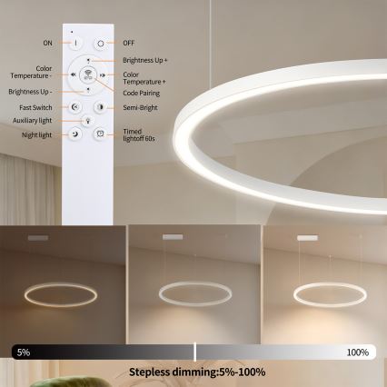 Brilagi - LED prigušiva luster na sajli PORTOFINO LED/60W/230V 3000-6000K prečnik 80 cm bela + daljinski upravljač
