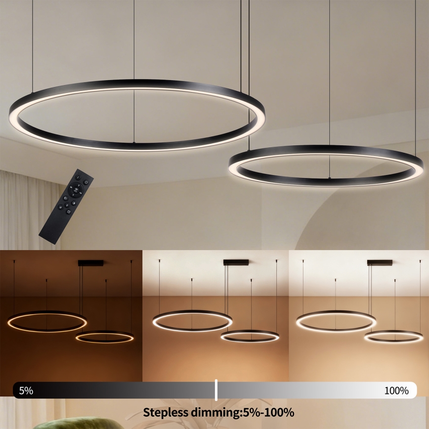 Brilagi - LED prigušiva luster na sajli PORTOFINO LED/98W/230V 3000-6000K crna + daljinski upravljač