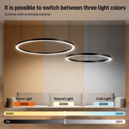 Brilagi - LED prigušiva luster na sajli PORTOFINO LED/98W/230V 3000-6000K crna + daljinski upravljač