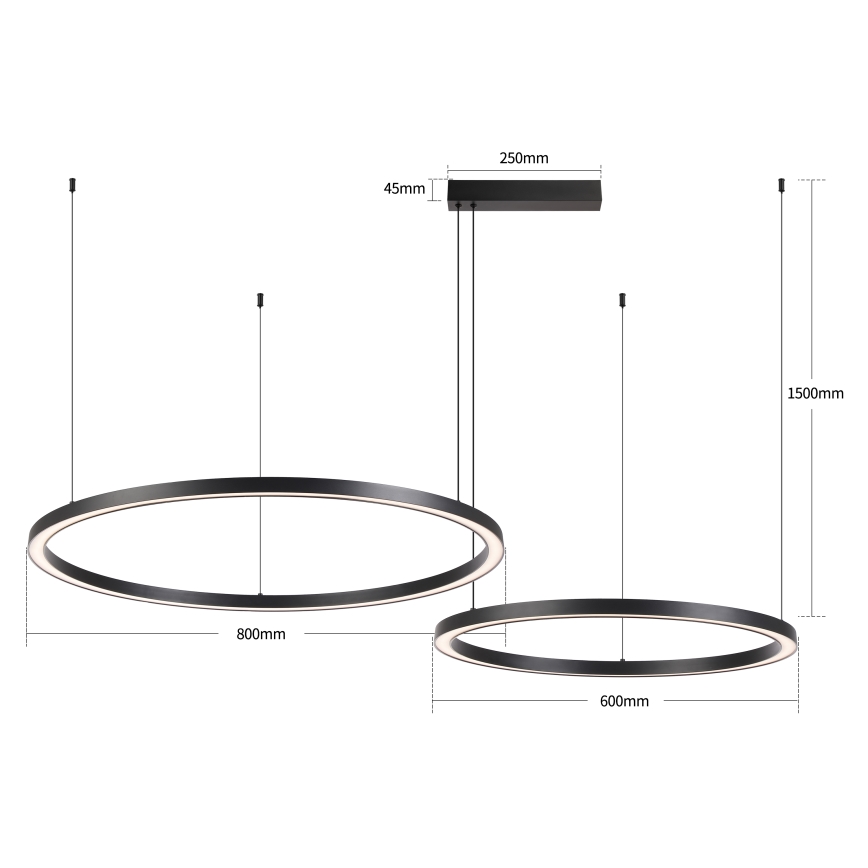 Brilagi - LED prigušiva luster na sajli PORTOFINO LED/98W/230V 3000-6000K crna + daljinski upravljač