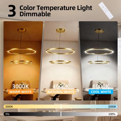 Brilagi - PORTOFINO prigušiva LED viseći luster na sajli LED/98W/230V 3000-6000K prečnik 80 cm zlatna + daljinski upravljač