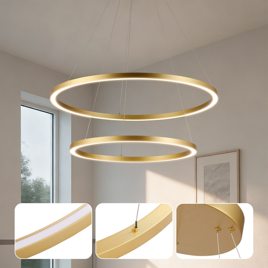 Brilagi - PORTOFINO prigušiva LED viseći luster na sajli LED/98W/230V 3000-6000K prečnik 80 cm zlatna + daljinski upravljač