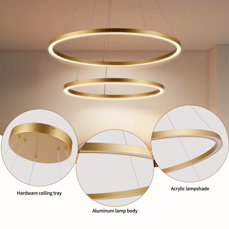Brilagi - PORTOFINO prigušiva LED viseći luster na sajli LED/98W/230V 3000-6000K prečnik 80 cm zlatna + daljinski upravljač