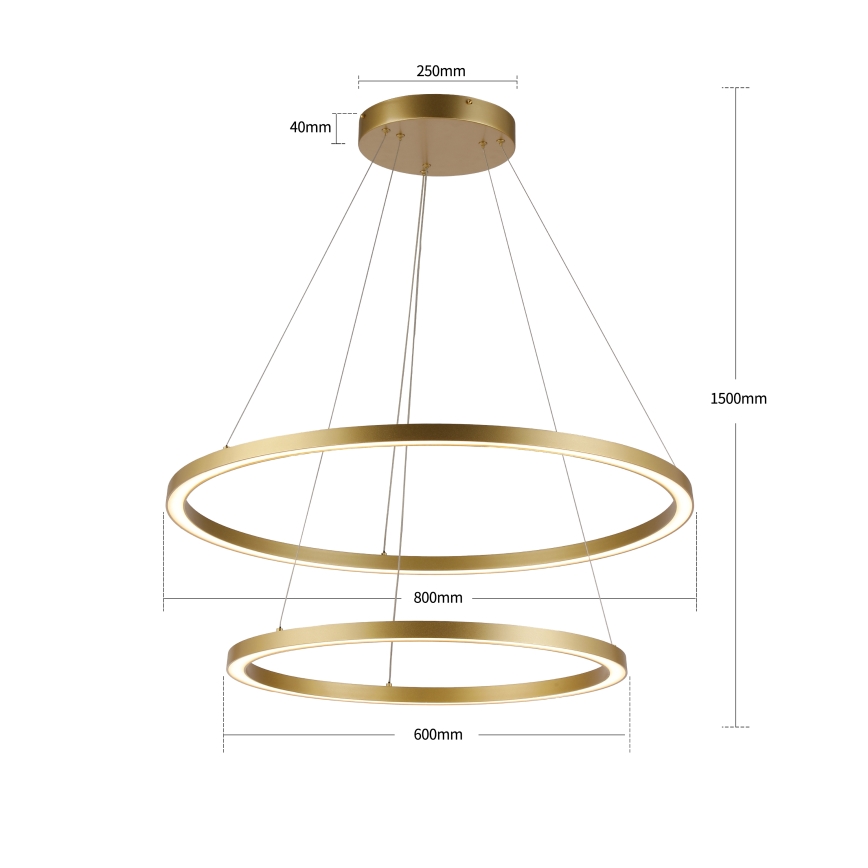 Brilagi - PORTOFINO prigušiva LED viseći luster na sajli LED/98W/230V 3000-6000K prečnik 80 cm zlatna + daljinski upravljač