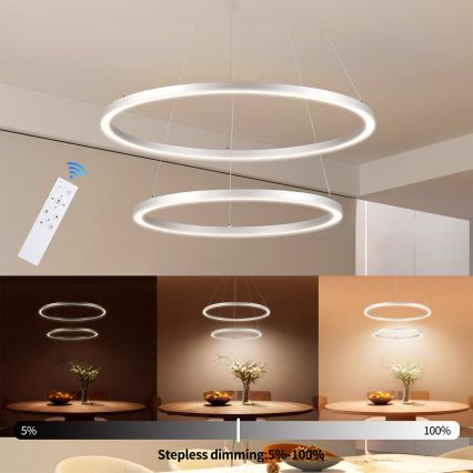 Brilagi - LED prigušiva luster na sajli PORTOFINO LED/98W/230V 3000-6000K prečnika 80 cm, srebran + daljinski upravljač