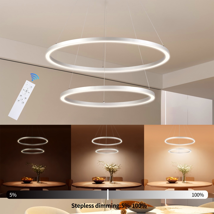 Brilagi - LED prigušiva luster na sajli PORTOFINO LED/98W/230V 3000-6000K prečnika 80 cm, srebran + daljinski upravljač