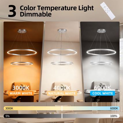 Brilagi - LED prigušiva luster na sajli PORTOFINO LED/98W/230V 3000-6000K prečnika 80 cm, srebran + daljinski upravljač