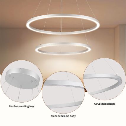 Brilagi - LED prigušiva luster na sajli PORTOFINO LED/98W/230V 3000-6000K prečnika 80 cm, srebran + daljinski upravljač
