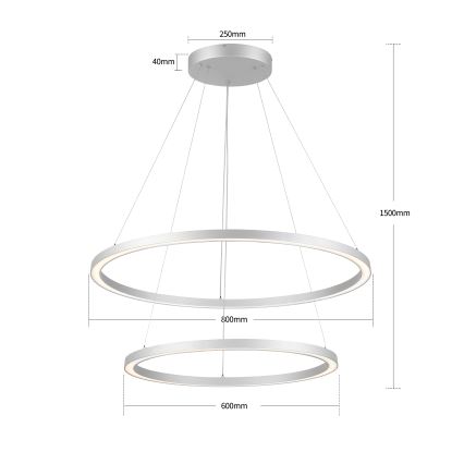 Brilagi - LED prigušiva luster na sajli PORTOFINO LED/98W/230V 3000-6000K prečnika 80 cm, srebran + daljinski upravljač