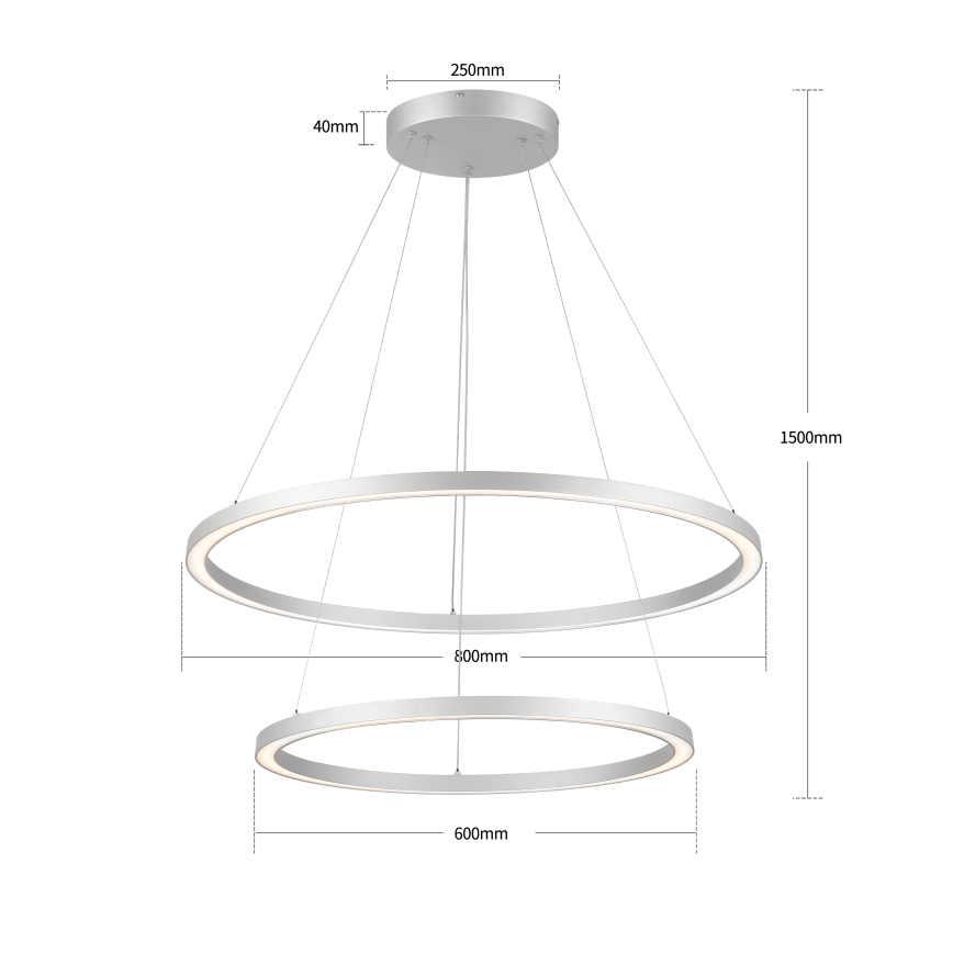Brilagi - LED prigušiva luster na sajli PORTOFINO LED/98W/230V 3000-6000K prečnika 80 cm, srebran + daljinski upravljač