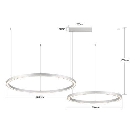 Brilagi - LED prigušiva luster na sajli PORTOFINO LED/98W/230V 3000-6000K srebrna + daljinski upravljač