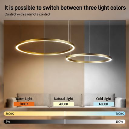 Brilagi - LED prigušiva luster na sajli PORTOFINO LED/98W/230V 3000-6000K zlatna + daljinski upravljač