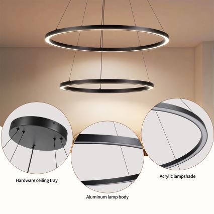 Brilagi - LED prigušiva luster na sajli PORTOFINO LED/98W/230V 3000-6000K pr. 80 cm crna + daljinski upravljač