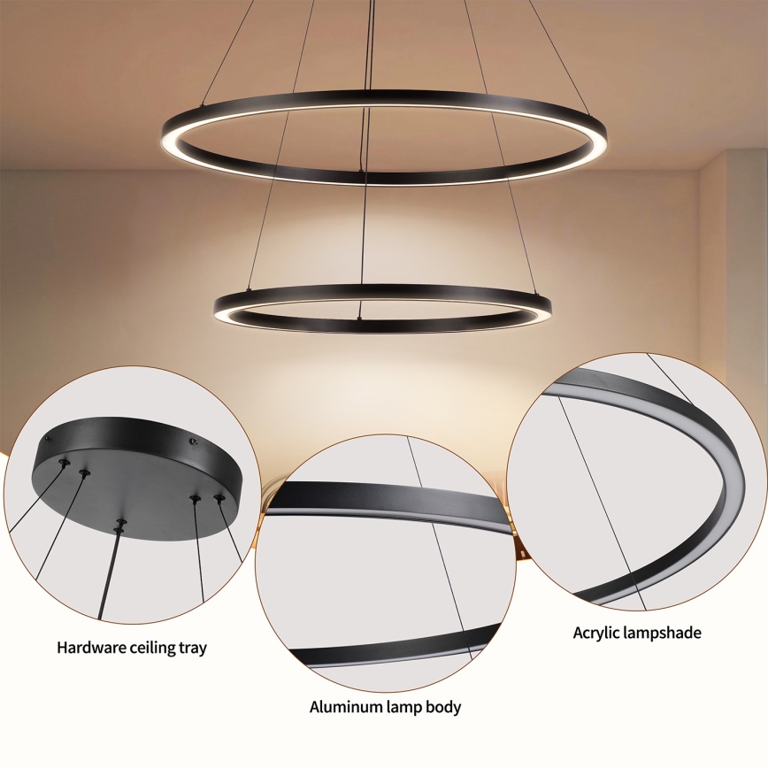 Brilagi - LED prigušiva luster na sajli PORTOFINO LED/98W/230V 3000-6000K pr. 80 cm crna + daljinski upravljač