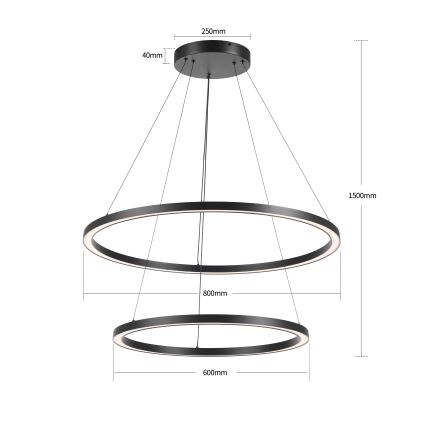 Brilagi - LED prigušiva luster na sajli PORTOFINO LED/98W/230V 3000-6000K pr. 80 cm crna + daljinski upravljač