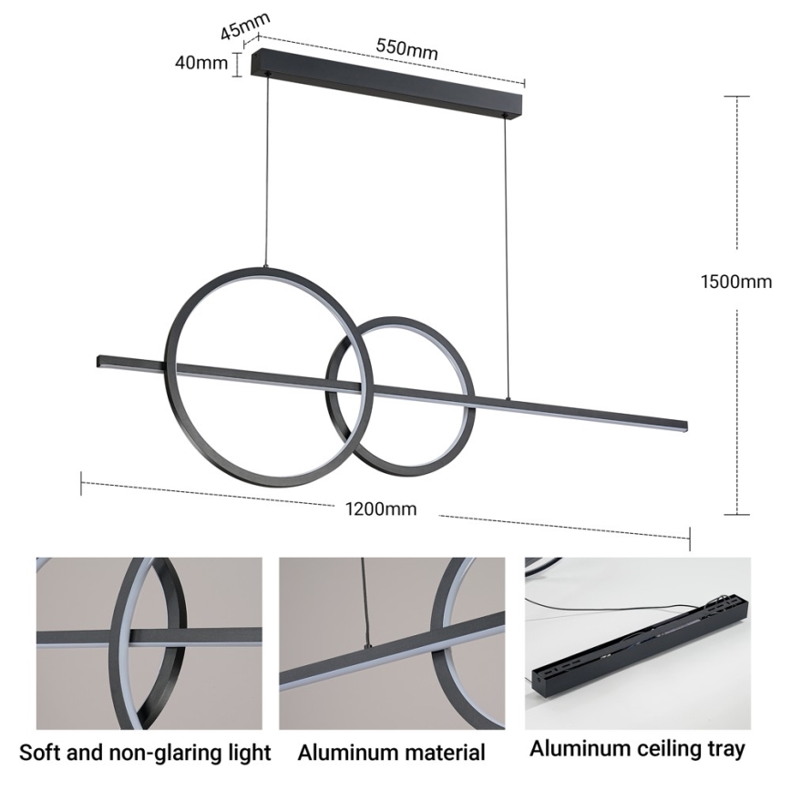 BRILAGI - LED prigušiva luster na sajli SIGNATURE LED/53W/230V 3000-6000K 120 cm crna + daljinski upravljač