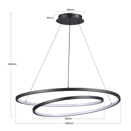Brilagi - prigušiva LED viseća svetiljka na sajli TWISTER LED/105W/230V 3000-6000K prečnik 100 cm crna + sa daljinskim upravljačem