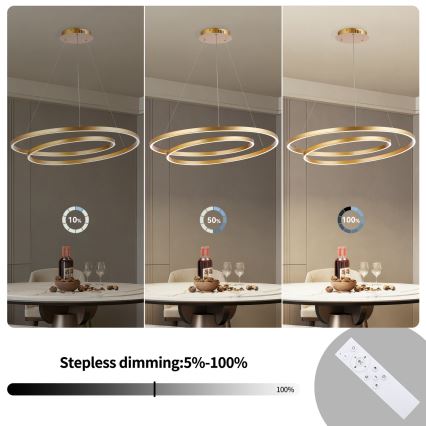 Brilagi - LED prigušiva luster na sajli TWISTER LED/105W/230V 3000-6000K prečnik 100 cm zlatna + daljinski upravljač