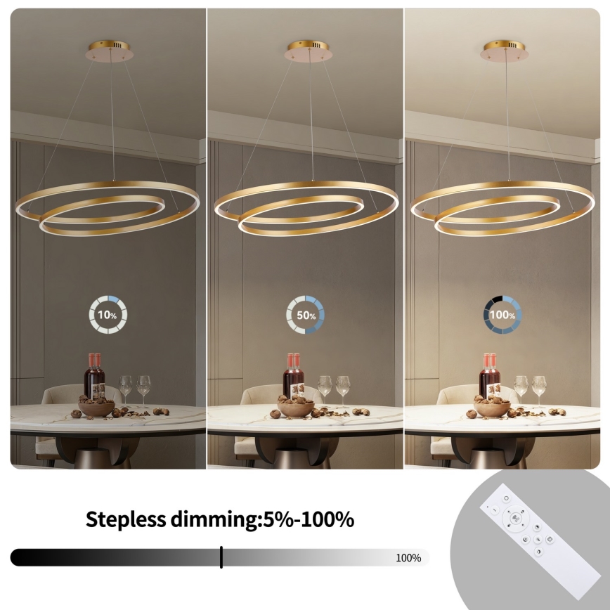 Brilagi - LED prigušiva luster na sajli TWISTER LED/105W/230V 3000-6000K prečnik 100 cm zlatna + daljinski upravljač