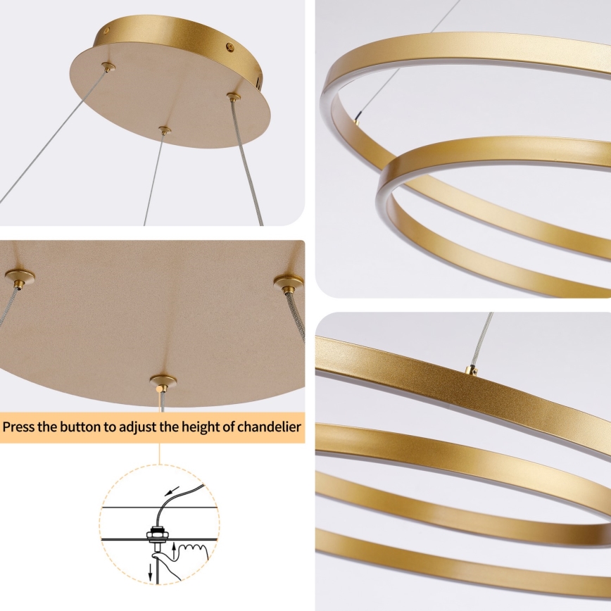 Brilagi - LED prigušiva luster na sajli TWISTER LED/105W/230V 3000-6000K prečnik 100 cm zlatna + daljinski upravljač