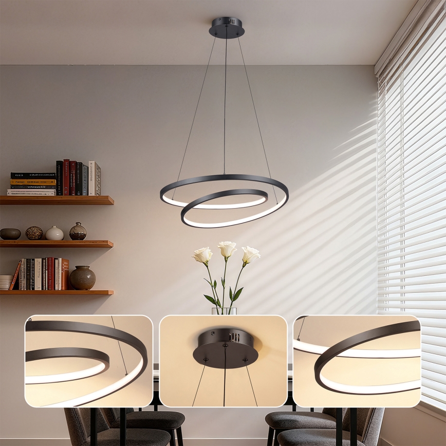 Brilagi - LED prigušiva viseća lampa na sajli TWISTER LED/48W/230V 3000-6000K Ø 50 cm crna + daljinski upravljač