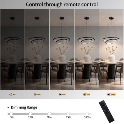Brilagi - LED prigušiva viseća lampa na sajli TWISTER LED/48W/230V 3000-6000K Ø 50 cm crna + daljinski upravljač