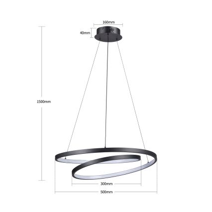 Brilagi - LED prigušiva viseća lampa na sajli TWISTER LED/48W/230V 3000-6000K Ø 50 cm crna + daljinski upravljač
