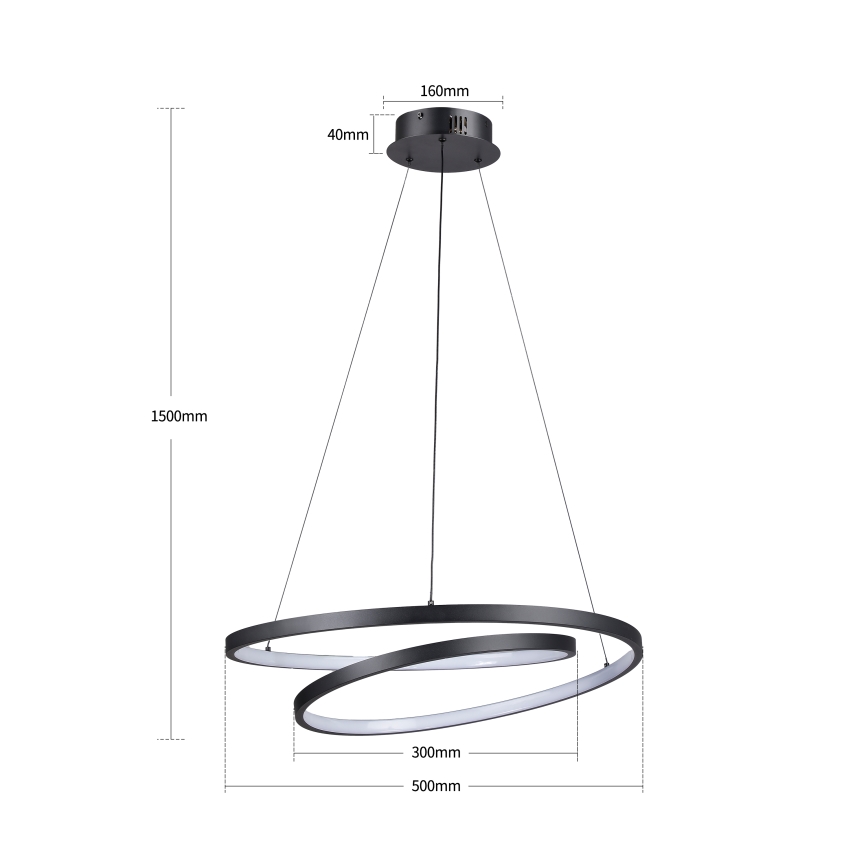 Brilagi - LED prigušiva viseća lampa na sajli TWISTER LED/48W/230V 3000-6000K Ø 50 cm crna + daljinski upravljač