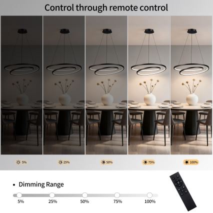 Brilagi - TWISTER LED prigušiva viseća lampa na sajli LED/75W/230V 3000-6000K Ø 70 cm crna + daljinski upravljač