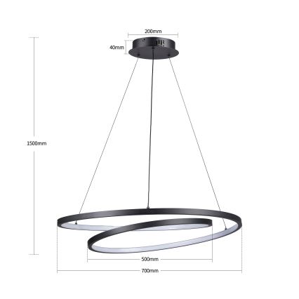 Brilagi - TWISTER LED prigušiva viseća lampa na sajli LED/75W/230V 3000-6000K Ø 70 cm crna + daljinski upravljač