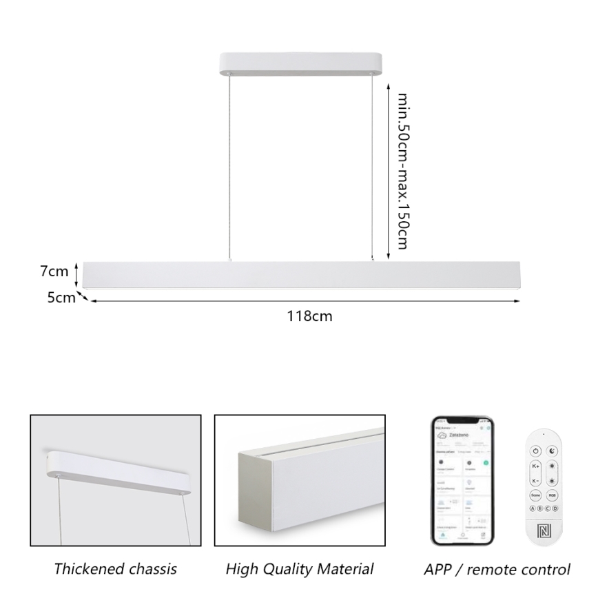 Brilagi - LED prigušiva luster na sajli SLEEKLINE SMART LED/40W/230V 3000-6000K Wi-Fi Tuya bela + daljinski upravljač