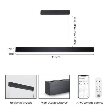 Brilagi - LED prigušiva luster na sajli SLEEKLINE SMART LED/40W/230V 3000-6000K Wi-Fi Tuya crna + daljinski upravljač