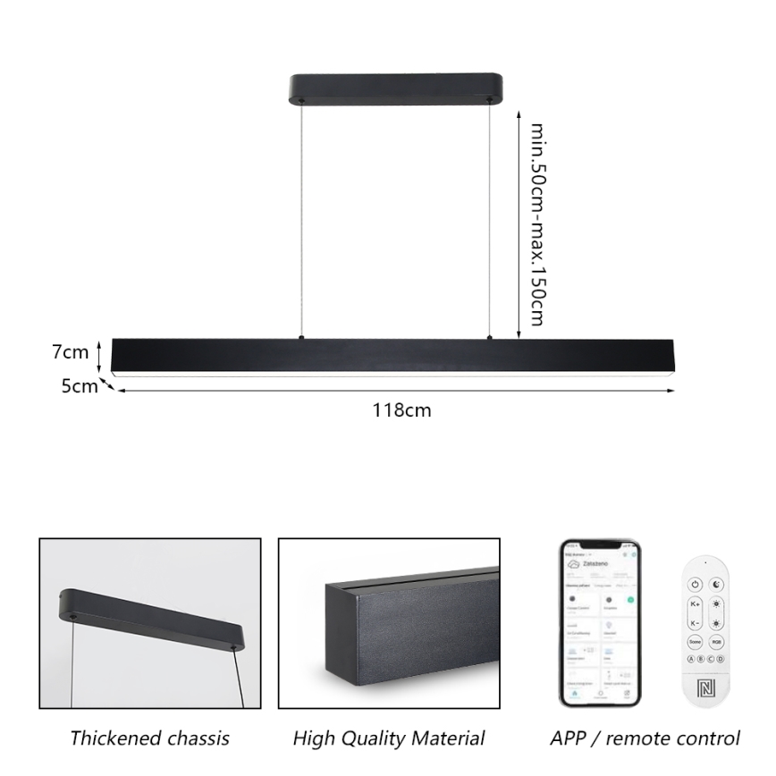 Brilagi - LED prigušiva luster na sajli SLEEKLINE SMART LED/40W/230V 3000-6000K Wi-Fi Tuya crna + daljinski upravljač