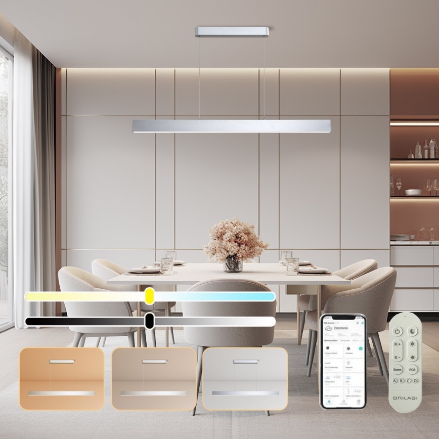 Brilagi - SLEEKLINE SMART LED/40W/230V luster na sajli, prigušiva, 3000-6000K Wi-Fi Tuya, srebrna + daljinski upravljač